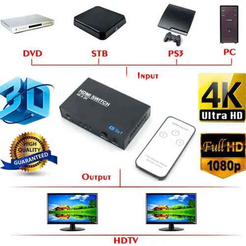 3 Порты и разъёмы HDMI 4 K Switcher Splitter концентратор ИК-пульт для HDTV Xbox PS3 PS4 мультимедиа