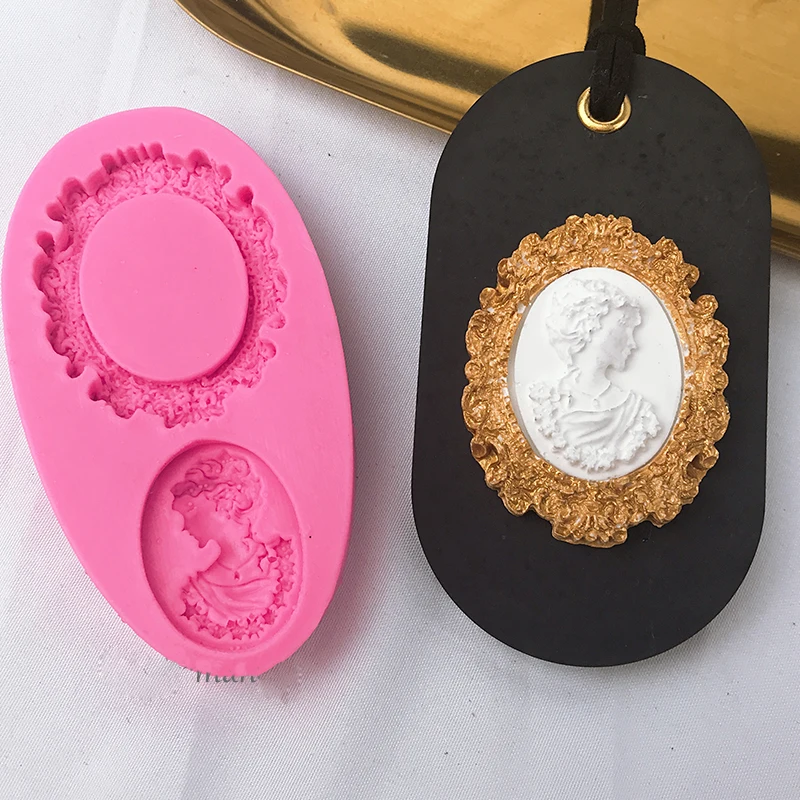 

Silicone Mould Elegant Lady Avatar Frame Woman Head Suit for making clay Aroma Gypsum Plaster crafts Concrete wall decor mold