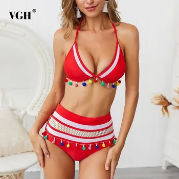 

VGH 2020 Print Short Length Women Two Piece Set Sleeveless Tassel Bandage Bow Elastic Waist Summer Sexy Female Sets Fashion New