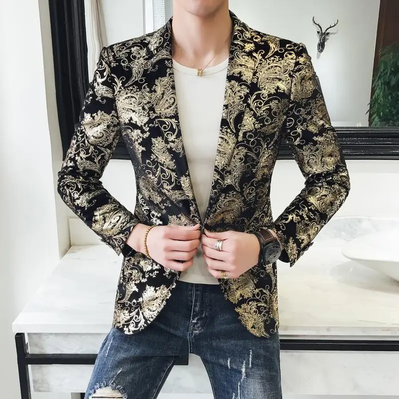 Spring 2019 New Blazer Men Mens Floral Blazer Jacket Slim Fit Casual ...