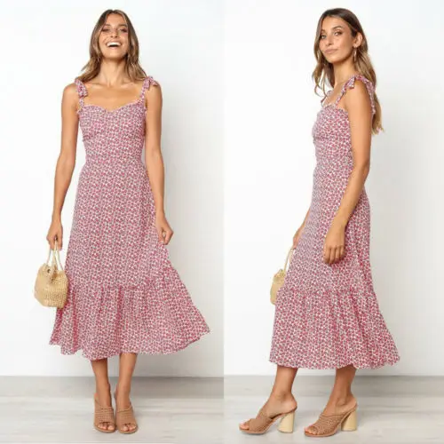 

Women's Bandage Cold Shoulder Evening Party Club Long Floral Sundress