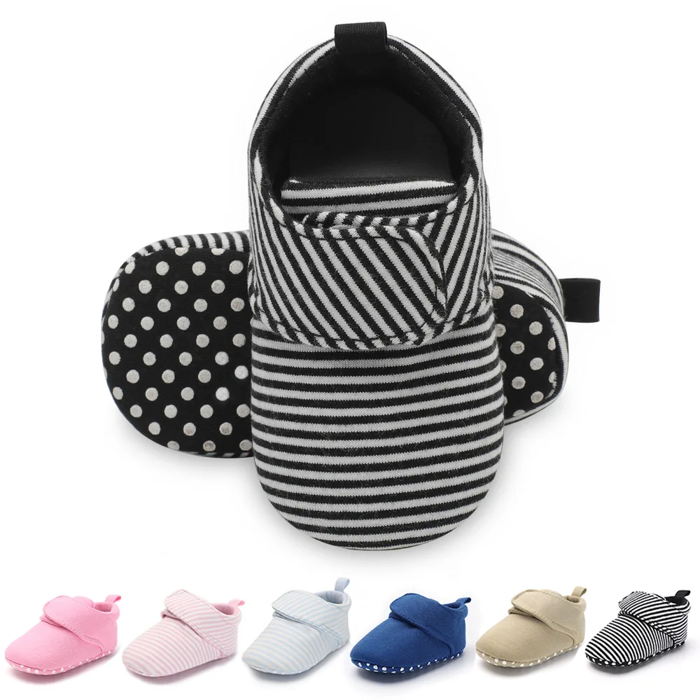

2019 Baby Shoes Striped Cotton Shoes For Newborns Non-slip First Walkers Velcro Sepatu Bayi 0-1 Year Old Babies Footwear