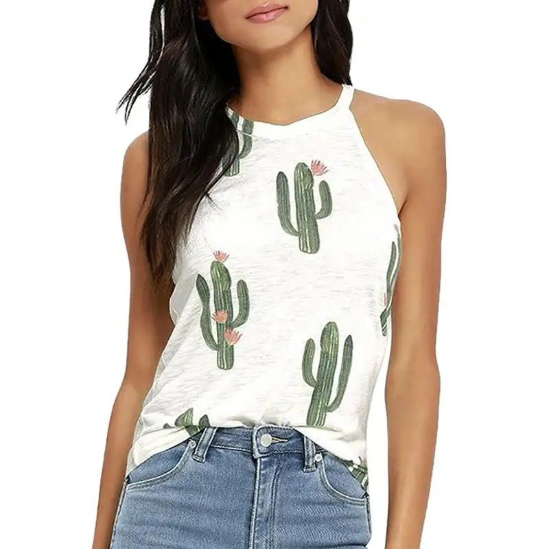 

Women's Fashion Loose T-shirt Casual Prints Vest Sexy Tank Tops Sleeveless Round Neck Cactus Smooth Comfortable Breathable Soft