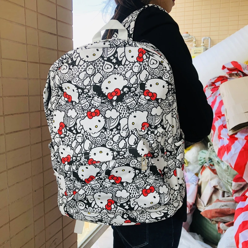 

IVYYE Gray KT Cat Fashion Canvas Backpacks Rucksacks Cartoon School Backpack Casual student Bags travel Knapsack Unisex New