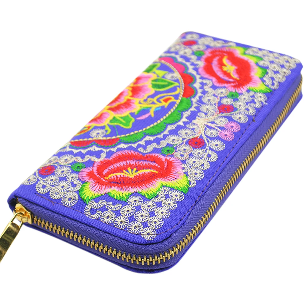

Random Color Flower Embroidered Wallet Purse Handmade Ethnic Flowers Embroidery Fashion Women Long Wallet Phone HandBag(3black)