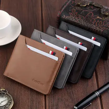 

Fashion men's wallet business classic solid color double fold zipperless leather card package