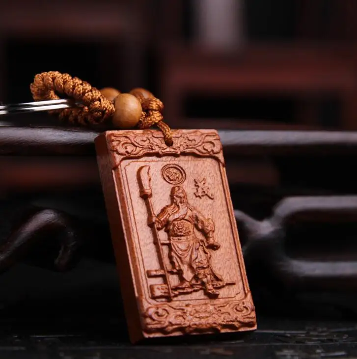 Китайский персиковый деревянный резной лояльный и праведный Guan Gong Yu процветает