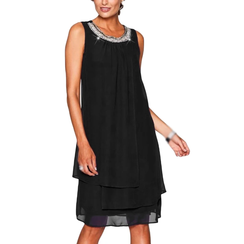 

Summer Chiffon Dress Womens Sleeveless Solid Top Blouse Beach Loose Sundress Hot