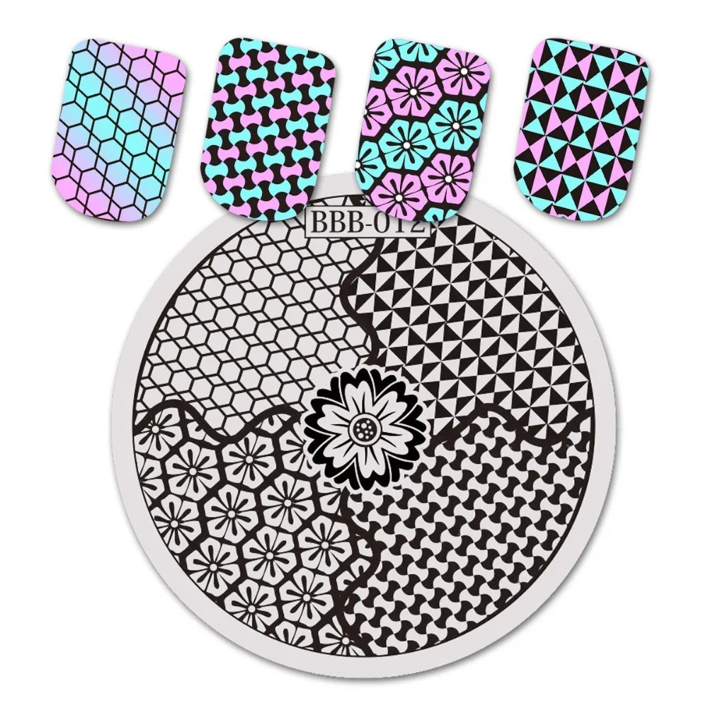 

BeautyBigBang Stamping Plates 5.6cm Round Nail Art Geometric Veins Pattern Vintage Stainless Steel Stamping Plates BBB-012