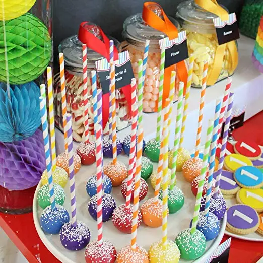 

Eco-friendly Premium Biodegradable Striped Paper Straws Perfect For Parties All Cold Beverages, 25pcs/pack
