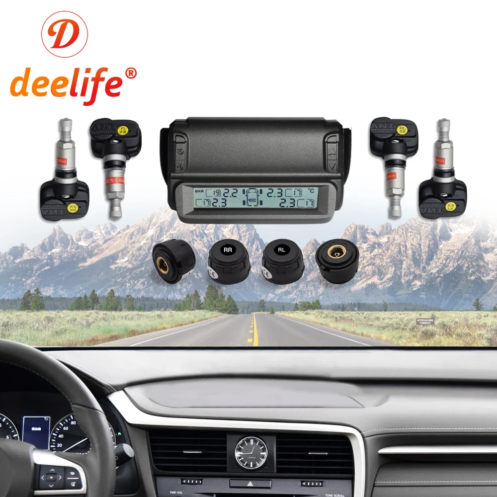 

Deelife TPMS Solar Car Tire Pressure Monitoring System for Auto Windshield Wireless External / Internal Tyre pressure sensor