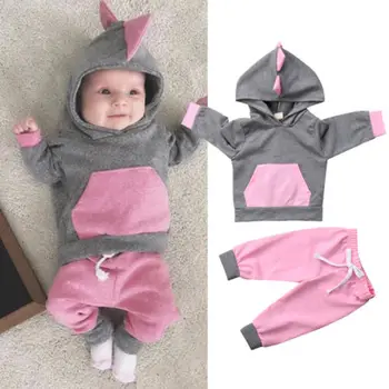 

Fashion 2Pcs Newborn Baby Girl 3D Cartoon Dinosaur Tops Sweatshirt+Pants Outfits Clothes