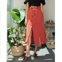 Новые летние женские юбки с оборкой и высокой талией, с разрезом по бокам, на пуговицах, длинные юбки, женские праздничные пляжные сарафаны, клубная одежда