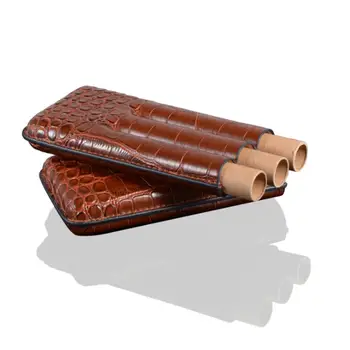 

Portable Brown Cigar Tube Case Crocodile Pattern Leather Cigar Tube Case Storage Box Not Crack Or Discolor