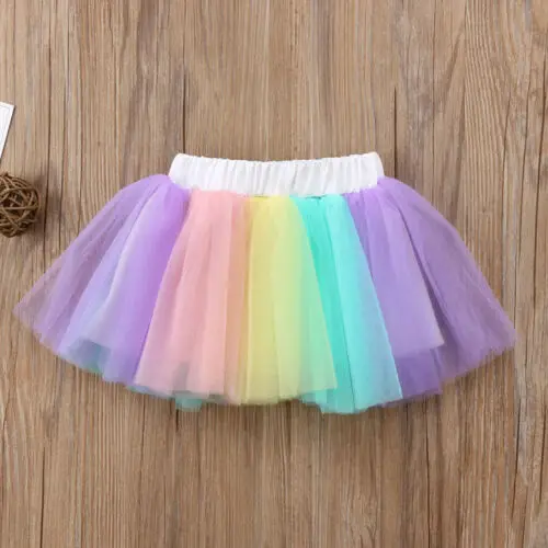 Kids Baby Girls Princess Rainbow Lace Tulle Tutu Skirt Ballet Skirt Dancer wear Stage Show Clothes Baby Girl Costume Skirt