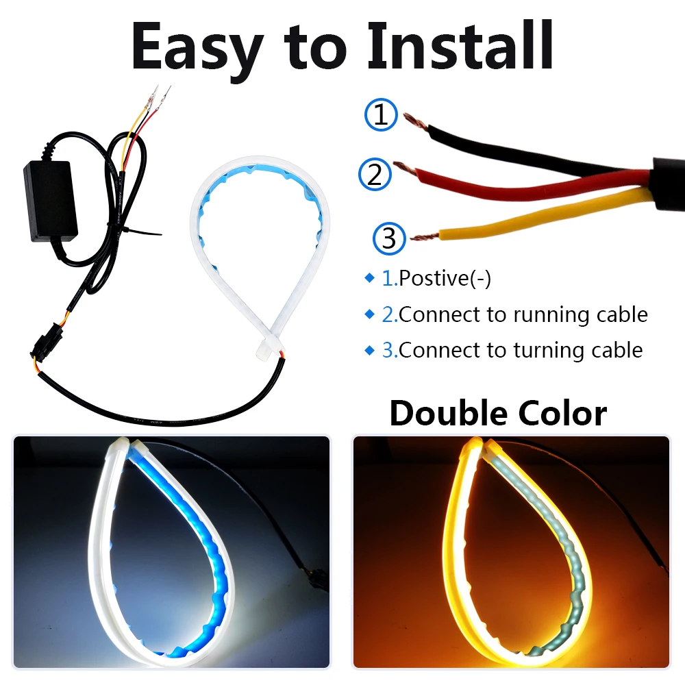 2PCS 30cm Flexible LED Light Strip Car DRL Running Turn Signal Angel Eye White Amber LED Daytime Running Light Headlight Strip 2PCS 30cm Flexible LED Light Strip Car DRL Running Turn Signal Angel Eye White Amber LED Daytime Running Light Headlight Strip