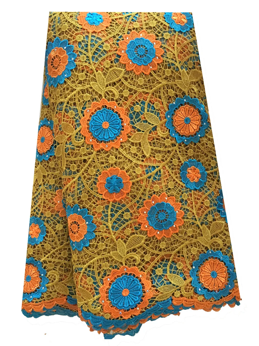 

Nigerian Lace Fabric 2019 High Quality Lace Gold Orange Blue Cord Lace Embroidery Fabric Stoned for Women Dress
