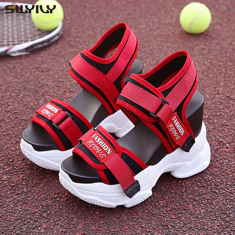 SWYIVY Red Shoes Chunky Sandals Woman White Summer Shoes For Women Platform Sandal 2019 Inreased Casual Sandals Espadrille SWYIVY Red Shoes Chunky Sandals Woman White Summer Shoes For Women Platform Sandal 2019 Inreased Casual Sandals Espadrille