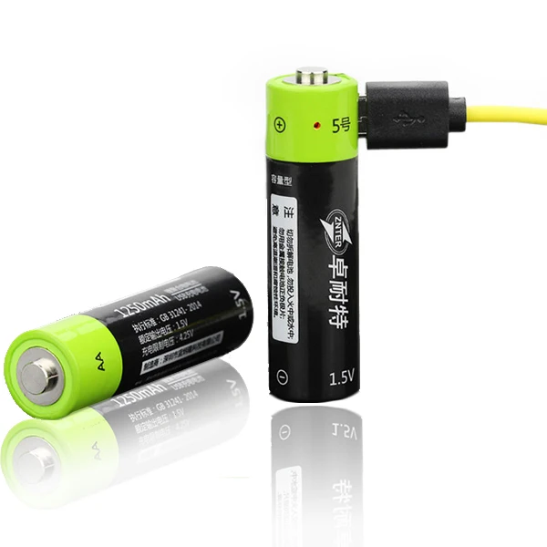 ZNTER 4 шт 1 5 V 1250mAh USB перезаряжаемая AA Li Po батарея быстрая зарядка литий полимерная