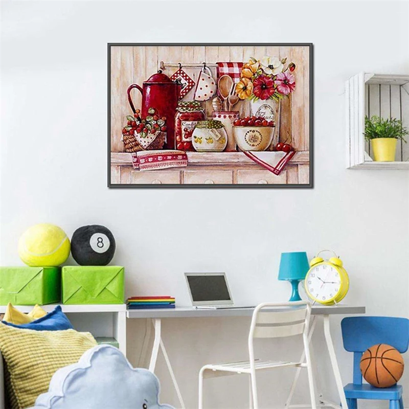 

100% Diy 5D Diamond Painting Full Drill Kitchen Red Tablewares Stitch Diamond Embroidery Patterns Home Decoration