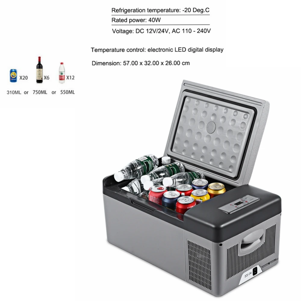 

15L Car Fridge 40W 12V/24V Car Home Refrigerator Dual use Led Vehicle Freezer Cooling -20 Deg.C for Party Travel Picnic EU Plug