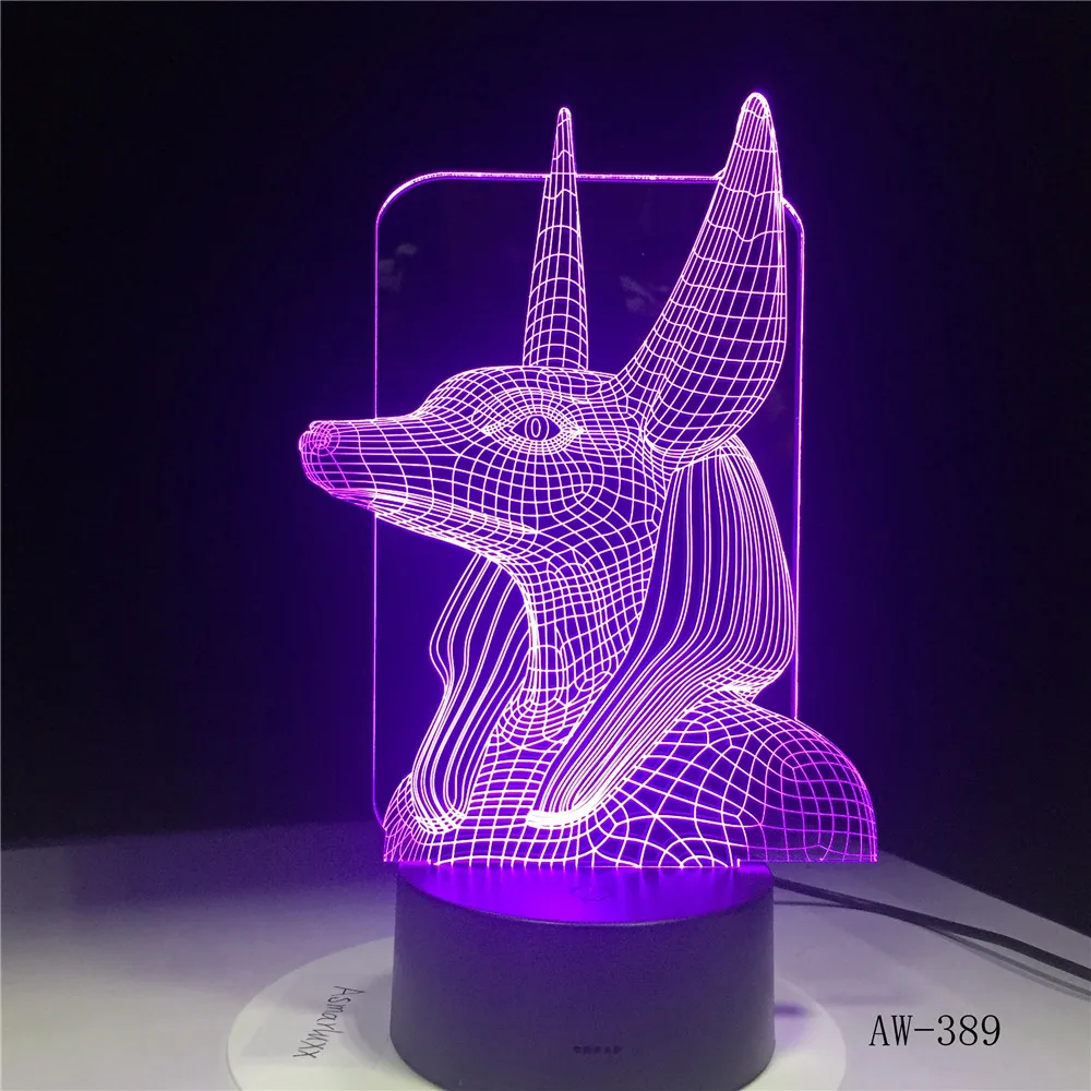  7 Colors Change Egypt Anubis 3D Bulbing Lamp Illusion Colors Changing Desk Light With Black Touch B