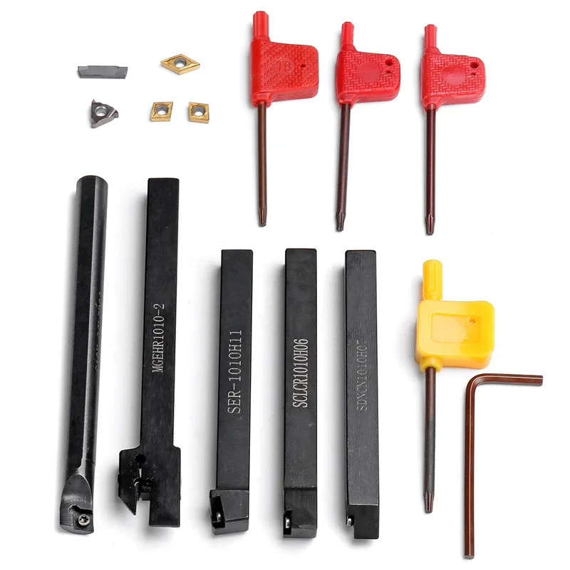

5pcs 10mm Shank Lathe Turning Tool Holder Boring Bar CNC Tools Set with Carbide Inserts and Wrenches High Quality