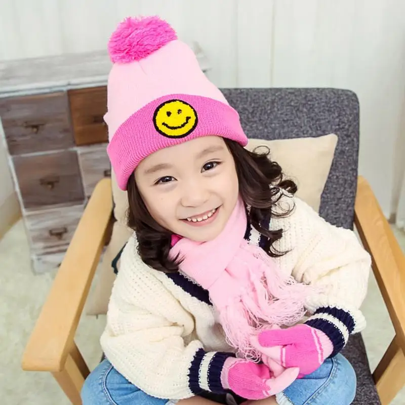 

3 PCS Autumn Winter Warm Kids Baby Hat with Scarf Gloves Cute Beanie Knitting Caps Gloves Baby Girl Kid Hat