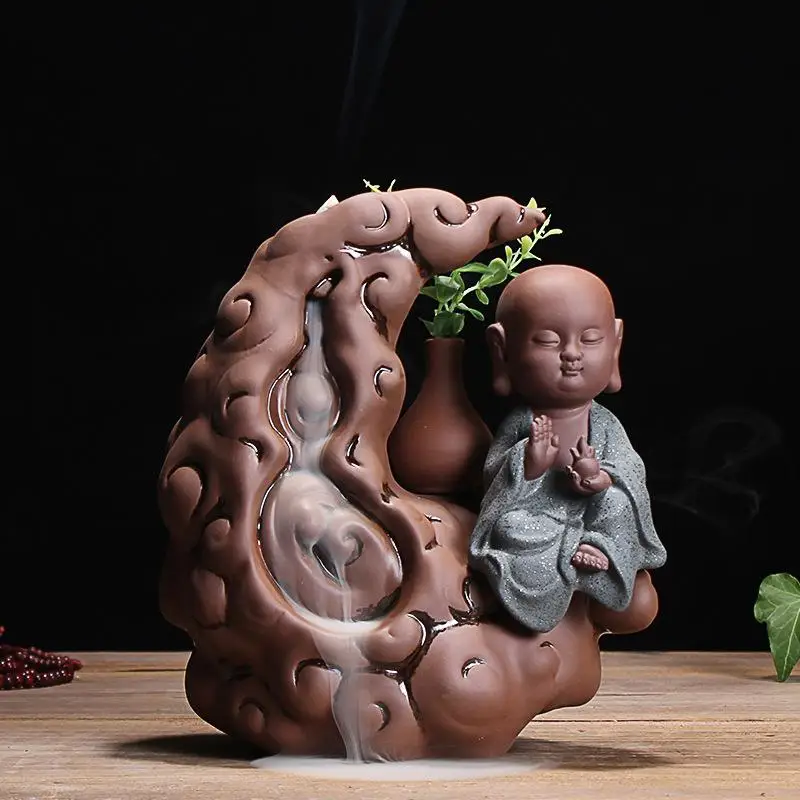 

Little Monk Backflow Incense Burner Smoke Waterfall Incense Burner Holder Ceramic Censer Little Monk Stick Aromatherapy Furnace
