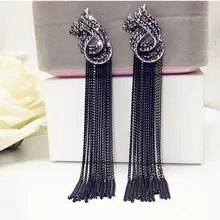 Роскошные Винтажные серьги с кисточками и стразами, серьги-капли для женщин, ювелирные изделия для вечеринок, черные цепочки, длинные висячие серьги
