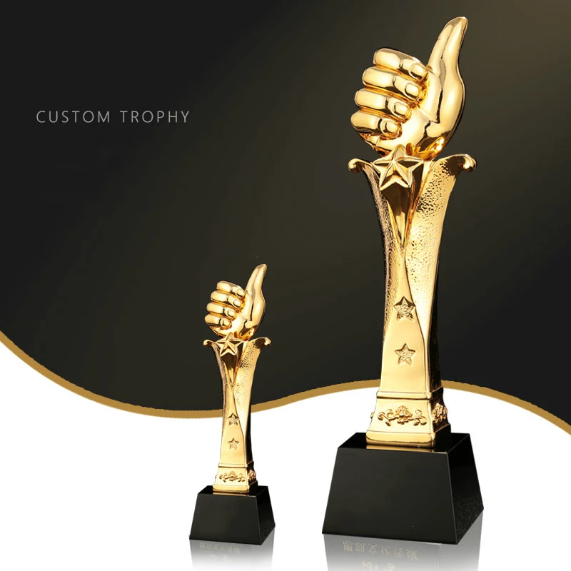 

The New Originality Thumb Black Crystal Base Design Trophy Cup Best Team And Excellent Individual Praise Trophies And Awards