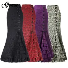 Новая женская сексуальная Готическая винтажная длинная юбка-Русалка цветочный принт Ruffe шнуровка макси юбка облегающая тонкая элегантная длинная юбка