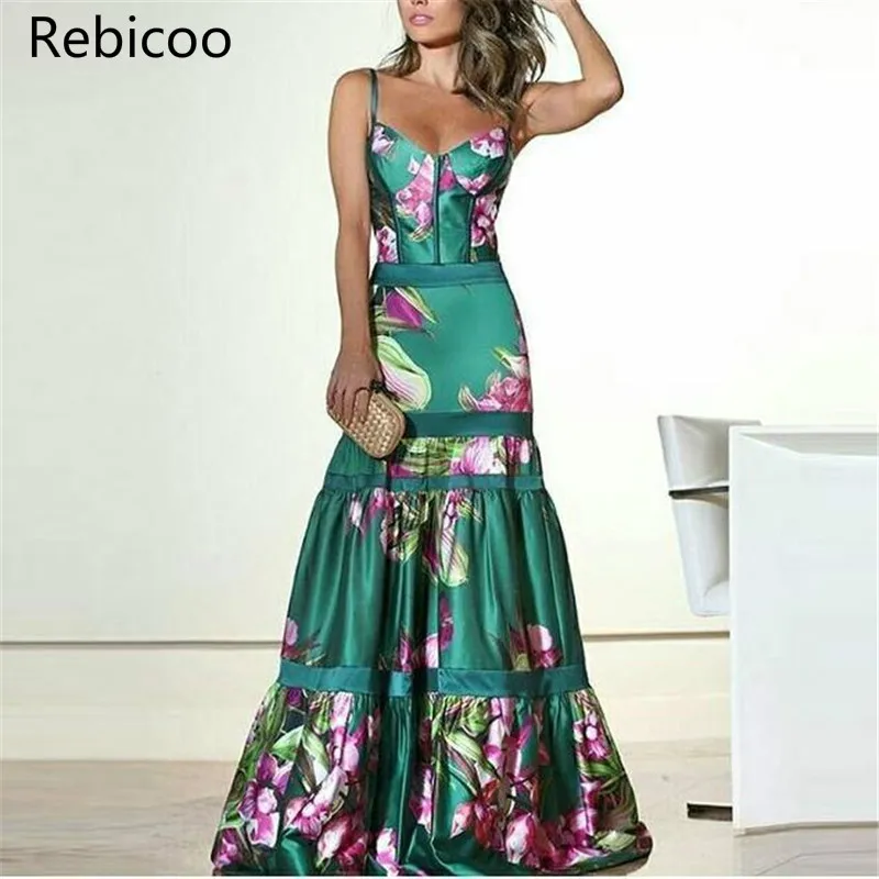 

Plus Size 2019 Women Summer Vinatge Elegant Party Night Dresses Sexy Casual Maxi Print Fashion Dress