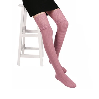 

Sexy Thigh High Socks Comfortable Keen High Leg Socks Lace-Decor for Women (Rubber Red)
