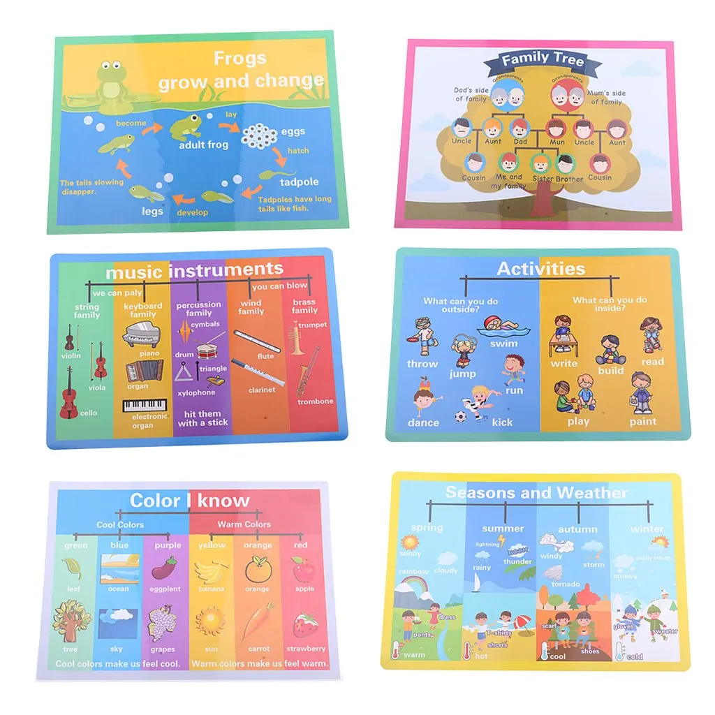  6 Pcs Home Hanging Images Picturtes Teaching Materials Early Learning Educational Toys for Children