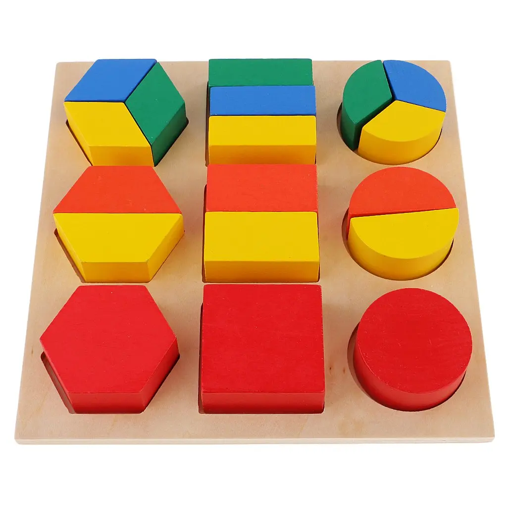 

Wooden Geometric Blocks Puzzles Mathematics Fraction Montessori Educational Games Color Sensory Toys for Kids Children
