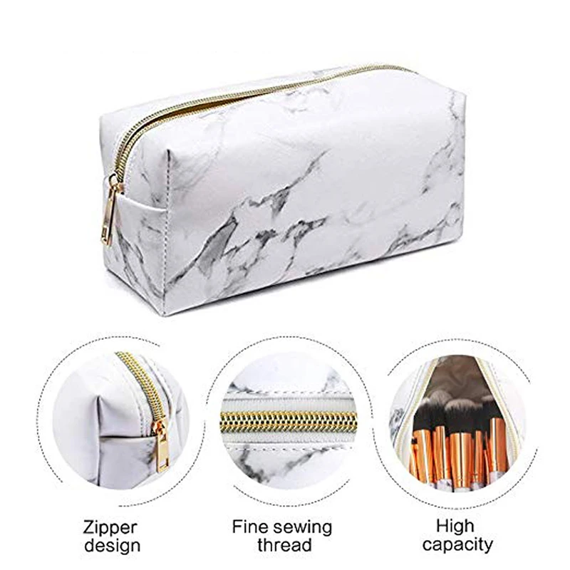  New 2019 Fashion Ladies Makeup Cosmetic Bag Marble Pattern PU Toiletry Pencil Case Leather Storage 