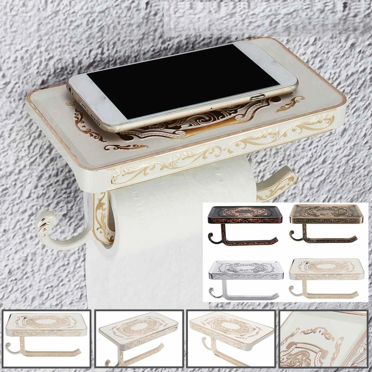 Toilet Paper Holder With Shelf Black Wall Mounted Mobile Phone