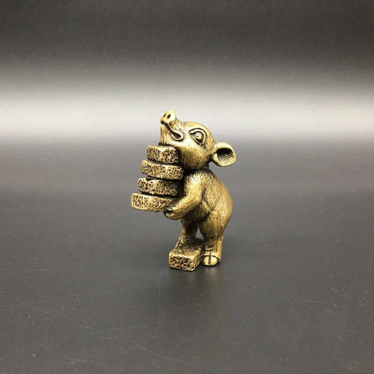 

Collectable Chinese Brass Carved Animal Zodiac Pig Moving Bricks Exquisite Small Statues