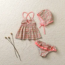 Милое детское платье принцессы для маленьких девочек Купальник Русалочки с лямкой на шее Цветочный купальник-бикини, купальный костюм, плавание, купания костюм пляжная одежда