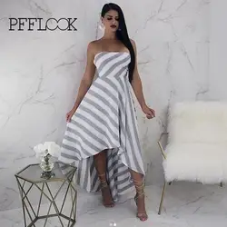 PFFLOOK Полосатое элегантное платье на шнуровке без бретелек с открытой спиной сексуальное длинное платье женское 2019 модное платье Vestidos Patry Culb