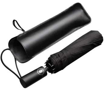 

Travel Umbrella, 10 Ribs Finest Windproof Umbrella With Teflon Coating, Auto Open Close And Upgraded Comfort Handle - Gift Lea