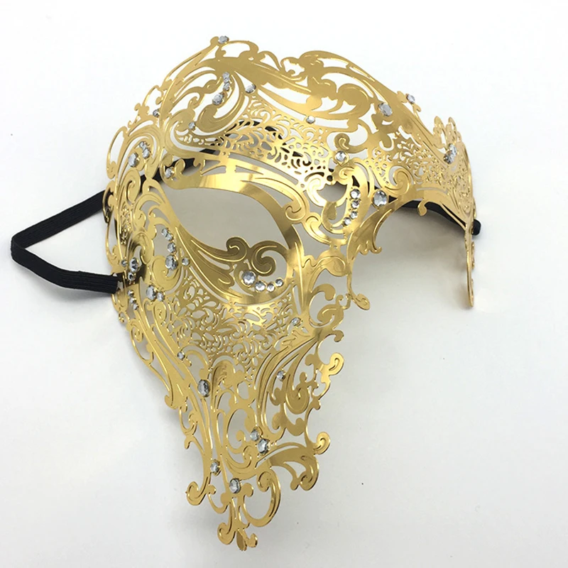 Металлическая маска с черепом, стразы на Хэллоуин, венецианская Маскарадная маска для мужчин и женщин, филигранные Вечерние Маски с черепом D