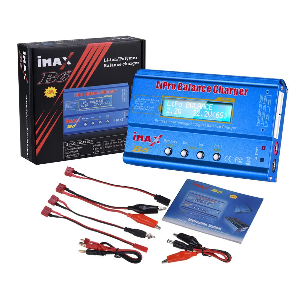 

iMAX B6 80W Battery Charger Lipo NiMh Li-ion Ni-Cd Digital RC Balance Charger Discharger with Cables 15V 6A AC/DC EU US Adapter