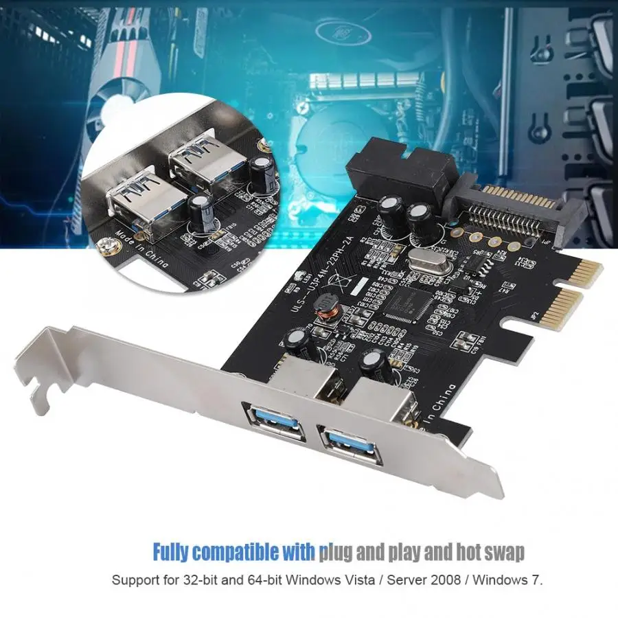 

PCIE USB3.0 2Port+19PIN Built-in Expansion Card Converter Extender Card SATA 15PIN Power Socket PCI Express Card