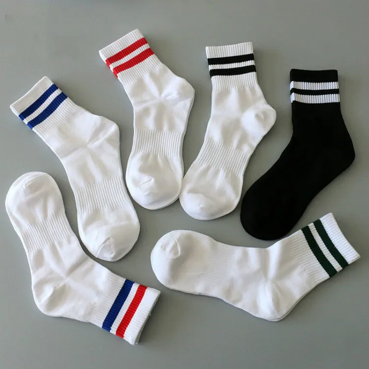 

Spring Two Bars Stripe Motion Black Socks Pure Cotton Canister Men Socks School Wind Thin Socks Off White Harajuku Street Style