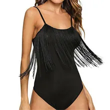 Для женщин сексуальный бикини с кисточками пикантные черные сапоги без рукавов купальник без спинки Монокини Пляжная одежда цельнокроеный купальный костюм винтажный купальник