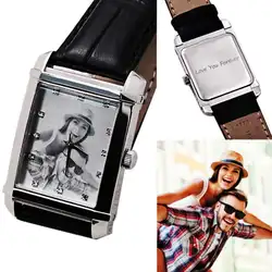 Amxiu индивидуальные квадратный изображение кварцевые наручные часы гравюра имен часы водостойкий персональный фото часы для женщины