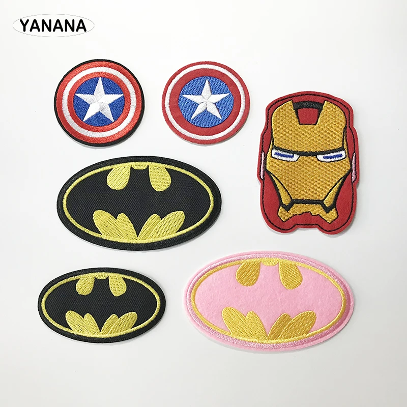 

Cartoon Kids Batman Super hero Captain shield Iron On Patch Clothes Patch For Clothing Boys Embroidered Patch DIY