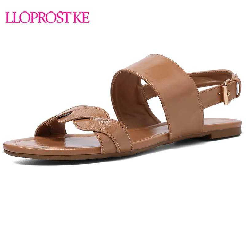 

Lloprost ke Women Sandals Soft Leather Summer Shoes Woman Flat Sandals Flat Heels 2019 Casual Beach Sandals Female Women H350